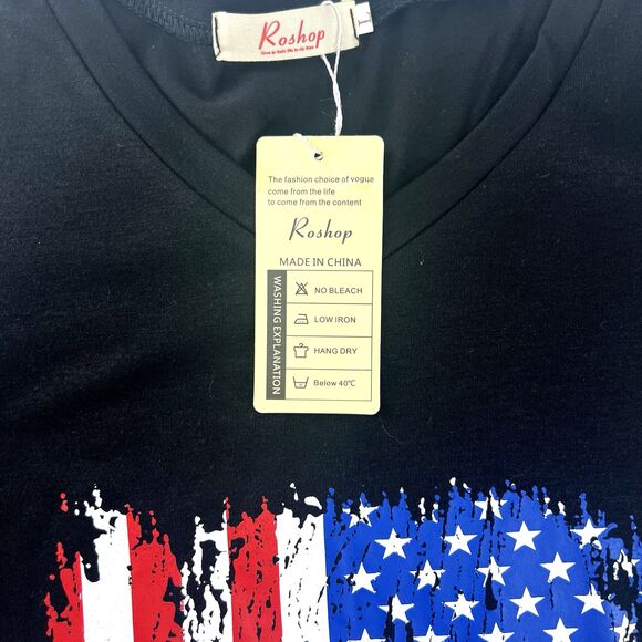 Roshop Distressed American Flag Black T-Shirt Women’s Size L - Picture 4 of 11